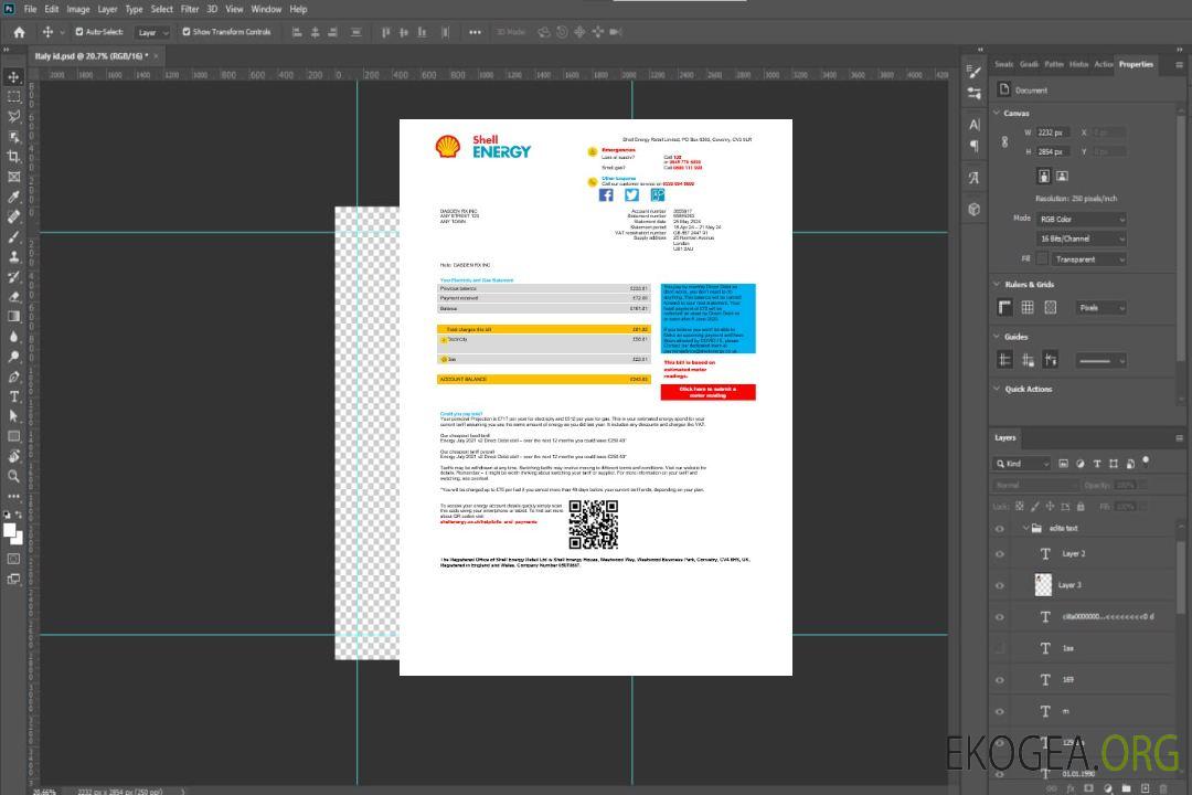 Modèle de facture de services publics d'entreprise Shell Energy pour le Royaume-Uni Modèle Word et PDF template